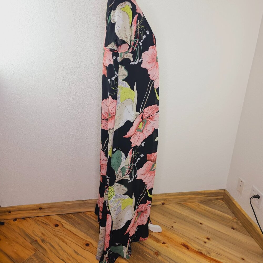Catch Stitch Floral Tie Front Long Duster - Picture 6 of 10